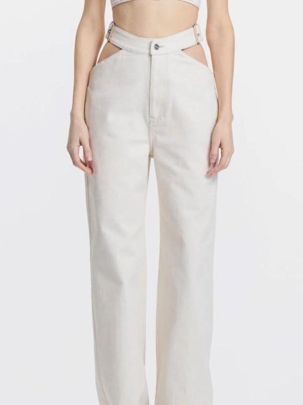 Dion Lee Cream Jeans with Buckle Waist — Size 27